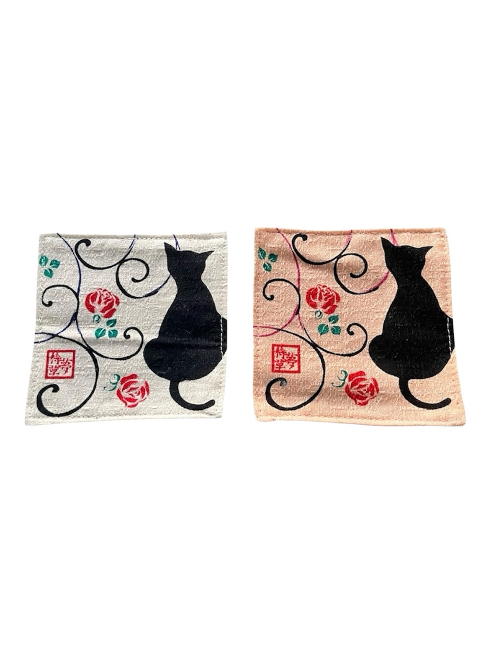 Authentic Japanese Black Cat Reversible Coaster Set